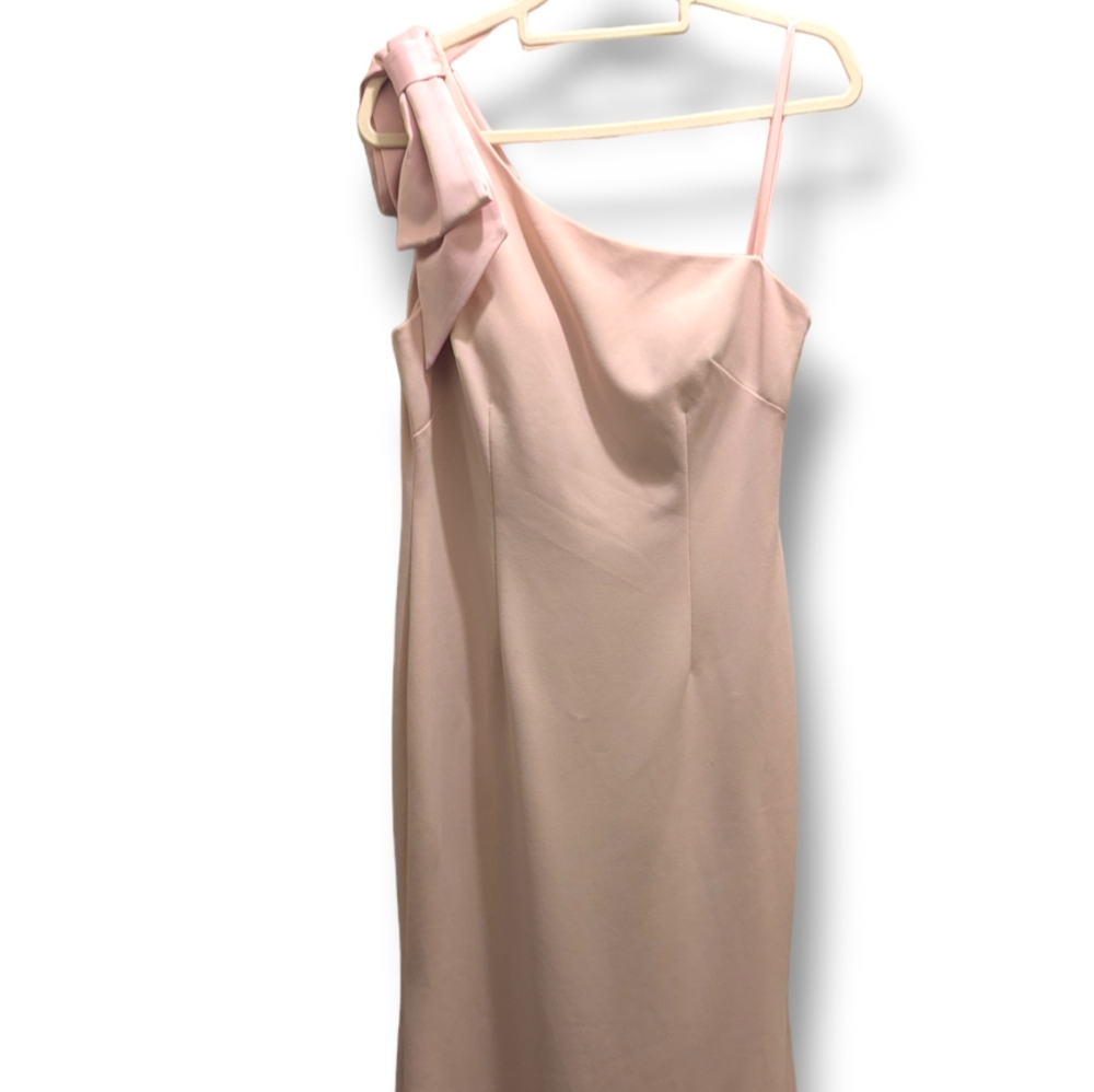 Eliza J One-Shoulder Satin Bow Blush Pink Evening Formal Dress Maxi Gown- 12 - Picture 5 of 16